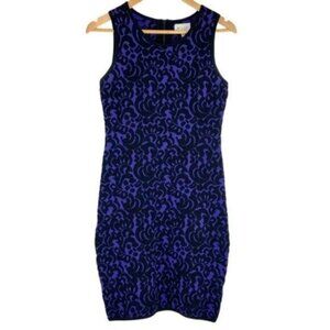 Milly Bodycon Sheath Dress in Purple and Black Brocade Jaquard